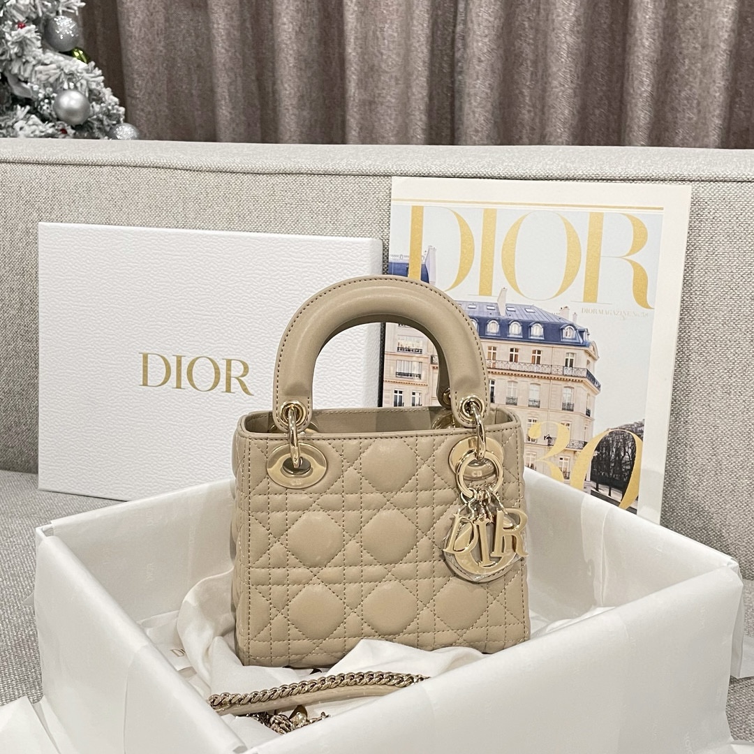 DIOR Mini Lady Dior Bag Sand-Colored Cannage Lambskin Gold Hardware