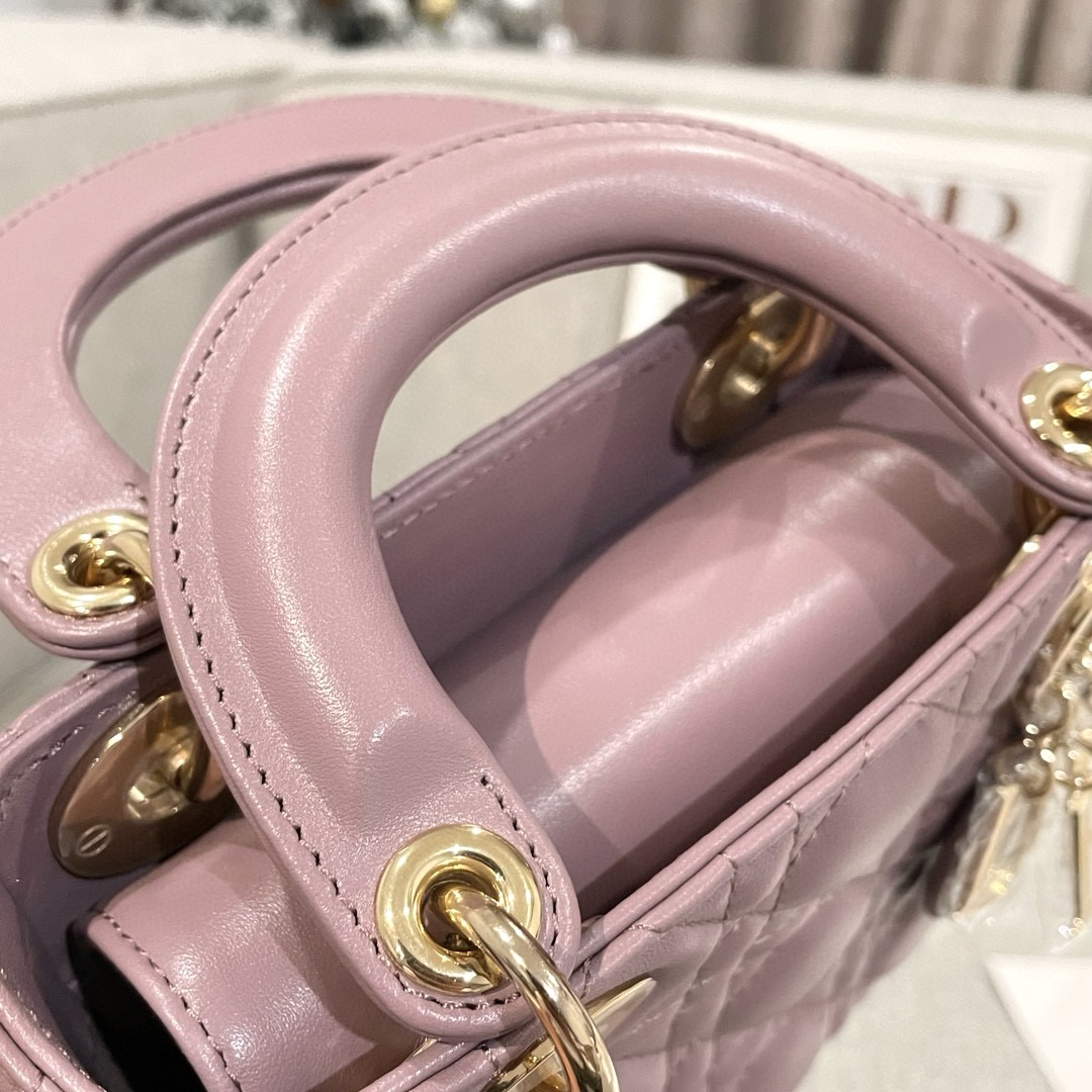 DIOR Mini Lady Dior Bag Peony Pink Cannage Lambskin Gold Hardware