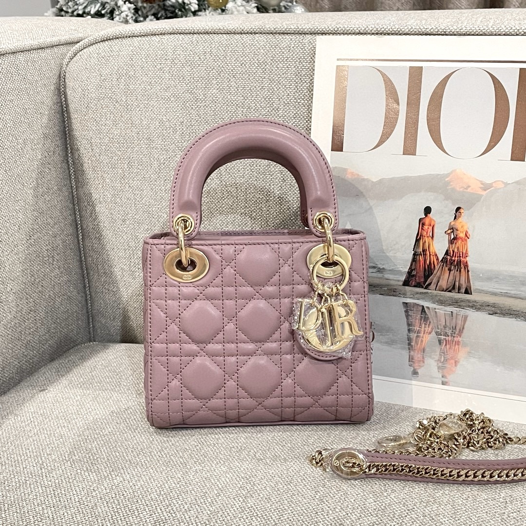 DIOR Mini Lady Dior Bag Peony Pink Cannage Lambskin Gold Hardware