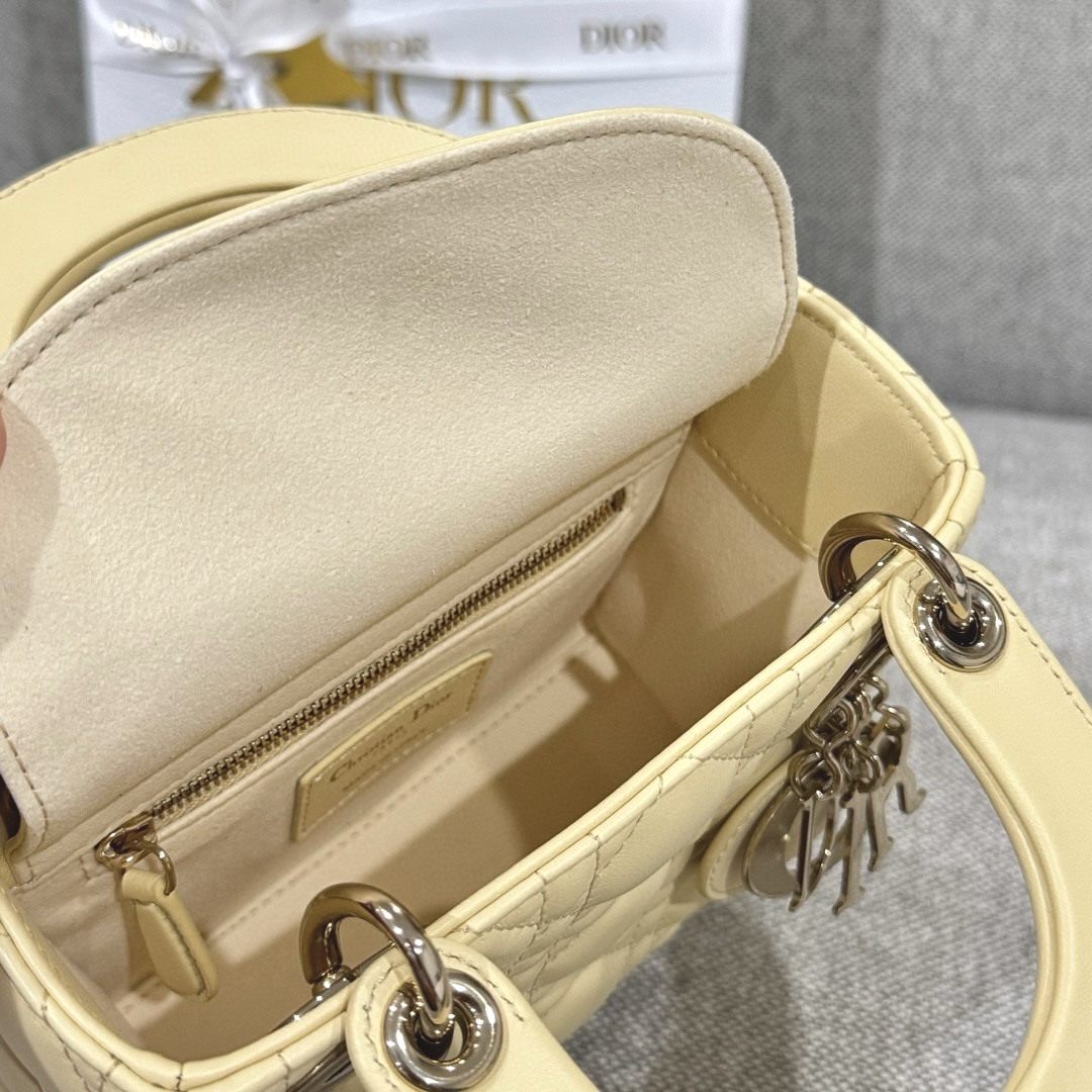 DIOR Mini Lady Dior Bag Pale Yellow Cannage Lambskin Gold Hardware