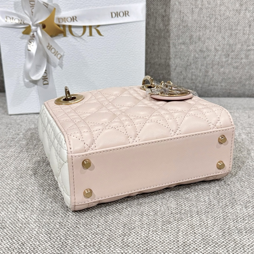 DIOR Mini Lady Dior Bag Two-Tone Powder Pink and Latte Cannage Lambskin Gold Hardware