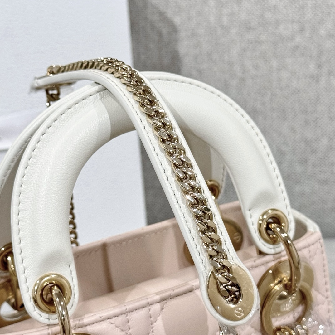 DIOR Mini Lady Dior Bag Two-Tone Powder Pink and Latte Cannage Lambskin Gold Hardware