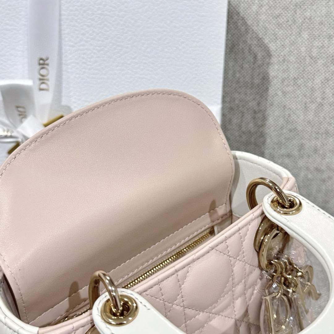 DIOR Mini Lady Dior Bag Two-Tone Powder Pink and Latte Cannage Lambskin Gold Hardware