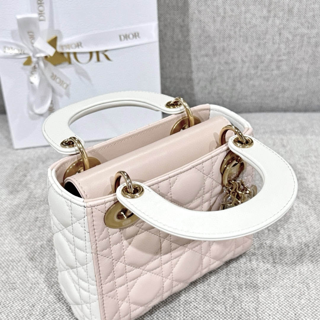 DIOR Mini Lady Dior Bag Two-Tone Powder Pink and Latte Cannage Lambskin Gold Hardware