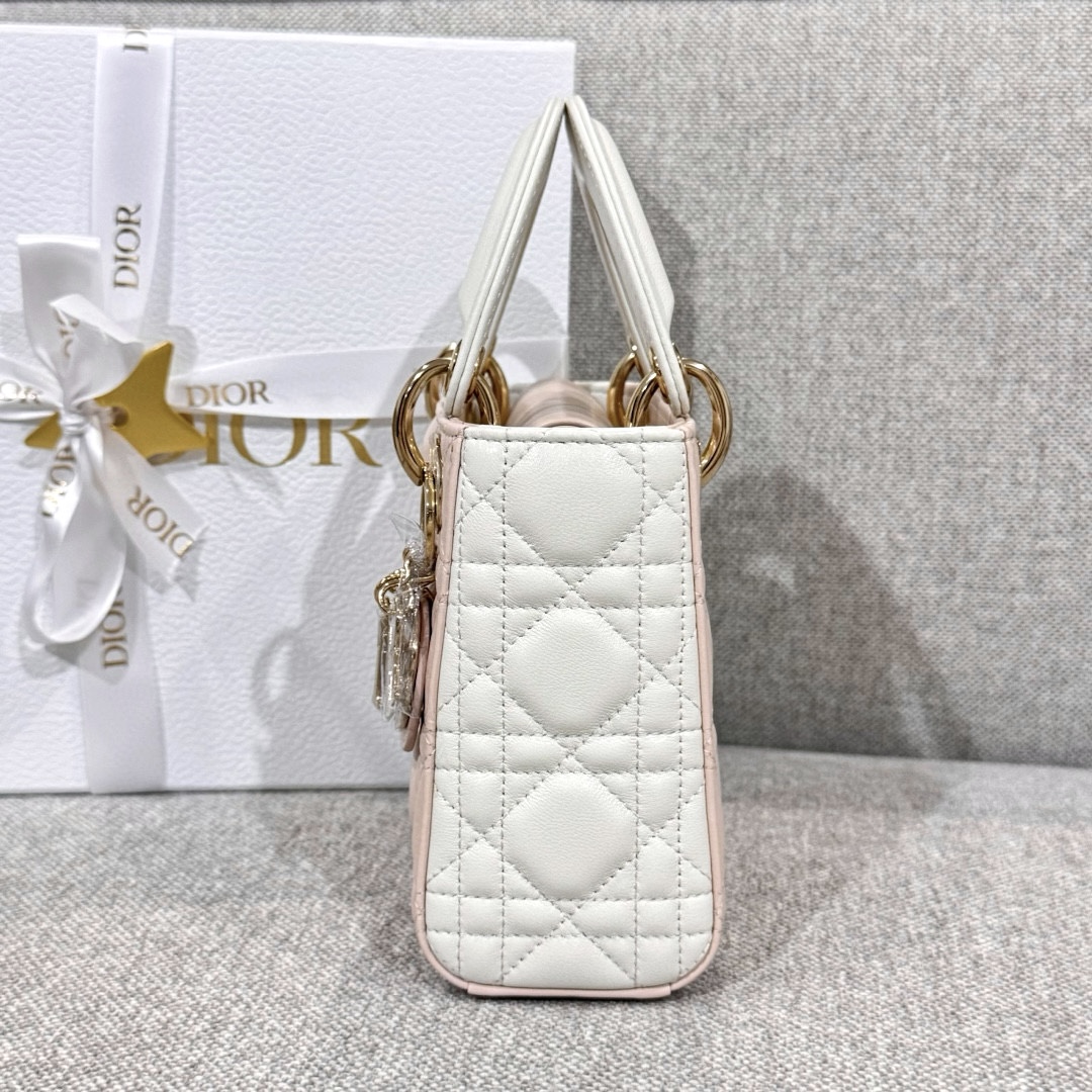 DIOR Mini Lady Dior Bag Two-Tone Powder Pink and Latte Cannage Lambskin Gold Hardware