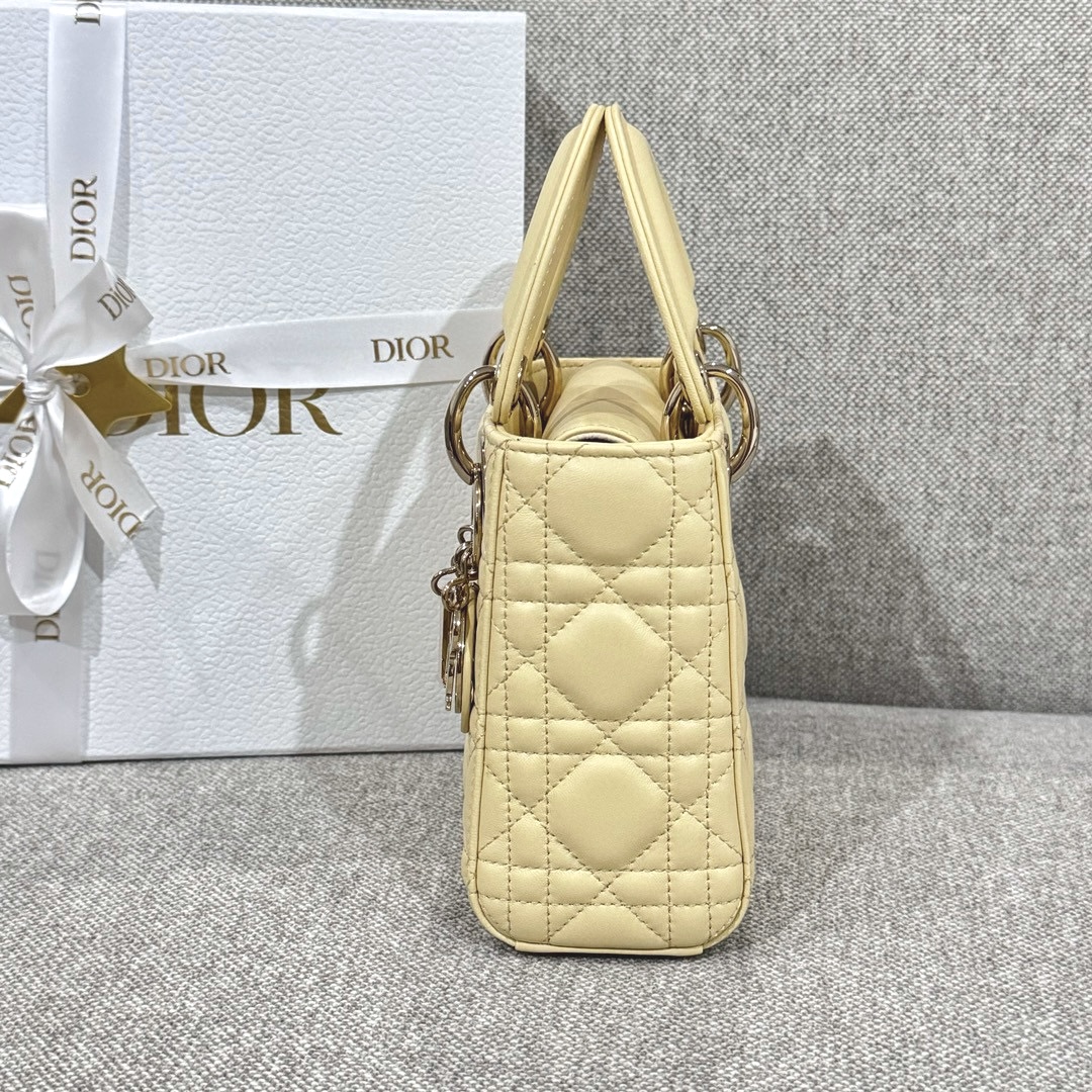 DIOR Mini Lady Dior Bag Pale Yellow Cannage Lambskin Gold Hardware