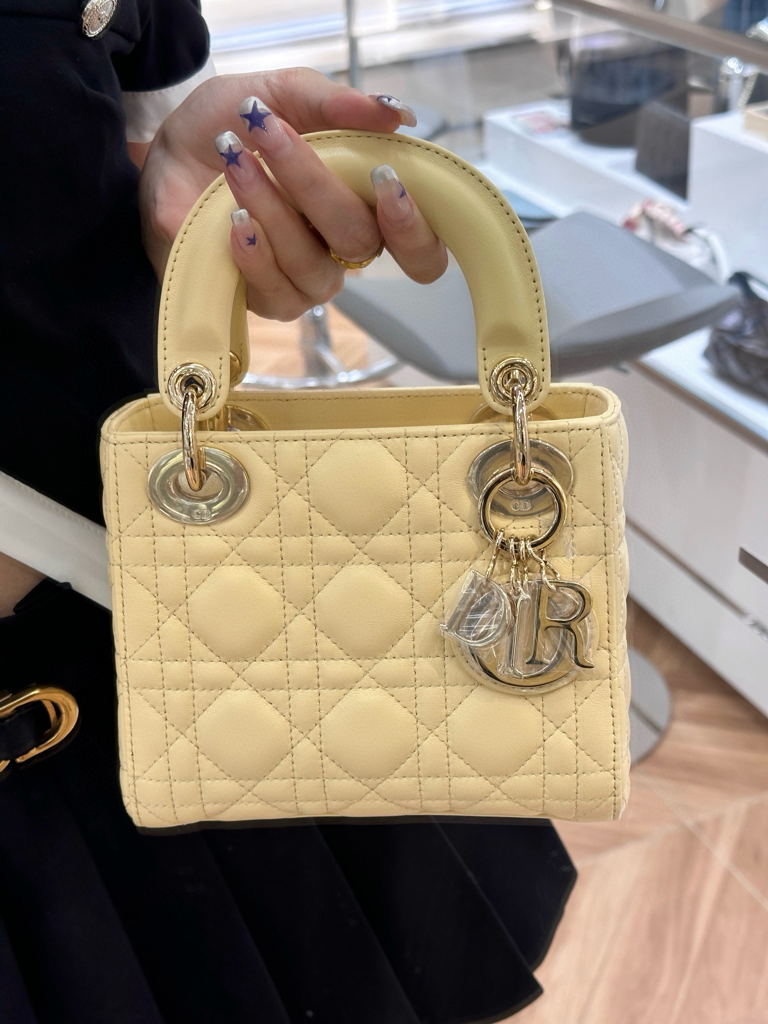 DIOR Mini Lady Dior Bag Pale Yellow Cannage Lambskin Gold Hardware