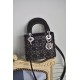 DIOR Mini Lady Dior Bag Black Strass Cannage Satin Sliver Hardware