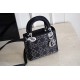 DIOR Mini Lady Dior Bag Black Strass Cannage Satin Sliver Hardware