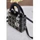 DIOR Mini Lady Dior Bag Black Strass Cannage Satin Sliver Hardware