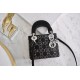 DIOR Mini Lady Dior Bag Black Strass Cannage Satin Sliver Hardware