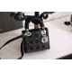 DIOR Mini Lady Dior Bag Black Strass Cannage Satin Sliver Hardware