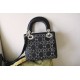 DIOR Mini Lady Dior Bag Black Strass Cannage Satin Sliver Hardware