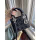 DIOR Mini Lady Dior Bag Black Strass Cannage Satin Sliver Hardware