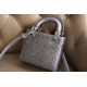 DIOR Mini Lady Dior Bag Gray Strass Cannage Satin Sliver Hardware