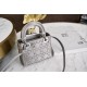 DIOR Mini Lady Dior Bag Gray Strass Cannage Satin Sliver Hardware