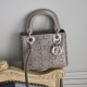 DIOR Mini Lady Dior Bag Gray Strass Cannage Satin Sliver Hardware