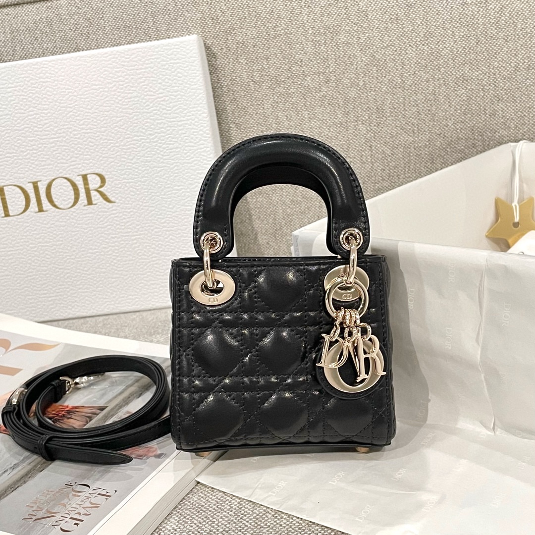 DIOR Lady Dior Micro Bag Black Cannage Lambskin Gold Hardware