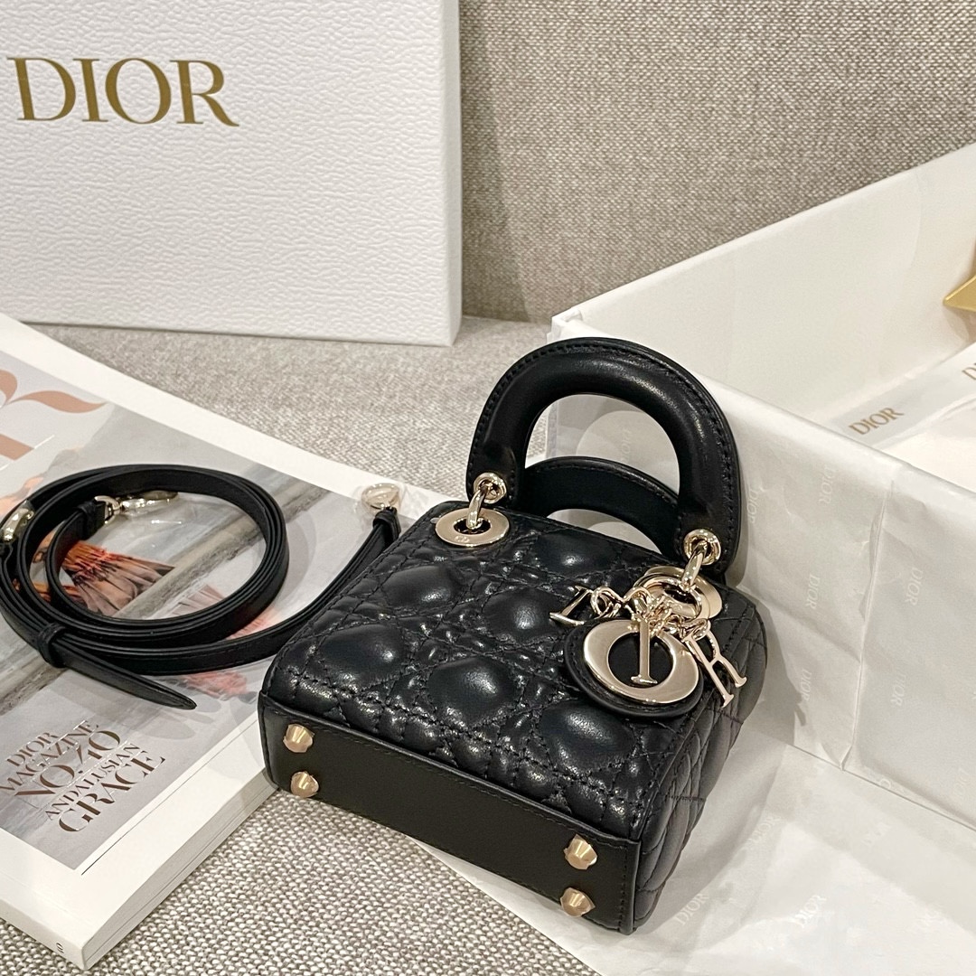 DIOR Lady Dior Micro Bag Black Cannage Lambskin Gold Hardware