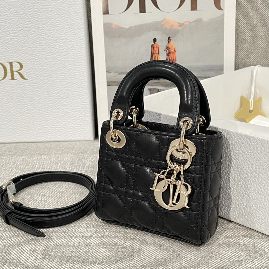 DIOR Lady Dior Micro Bag Black Cannage Lambskin Gold Hardware