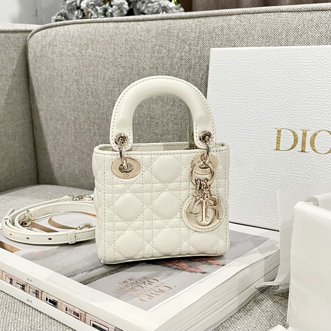 DIOR Lady Dior Micro Bag Latte Cannage Lambskin Gold Hardware