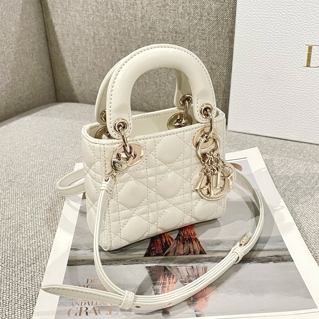 DIOR Lady Dior Micro Bag Latte Cannage Lambskin Gold Hardware