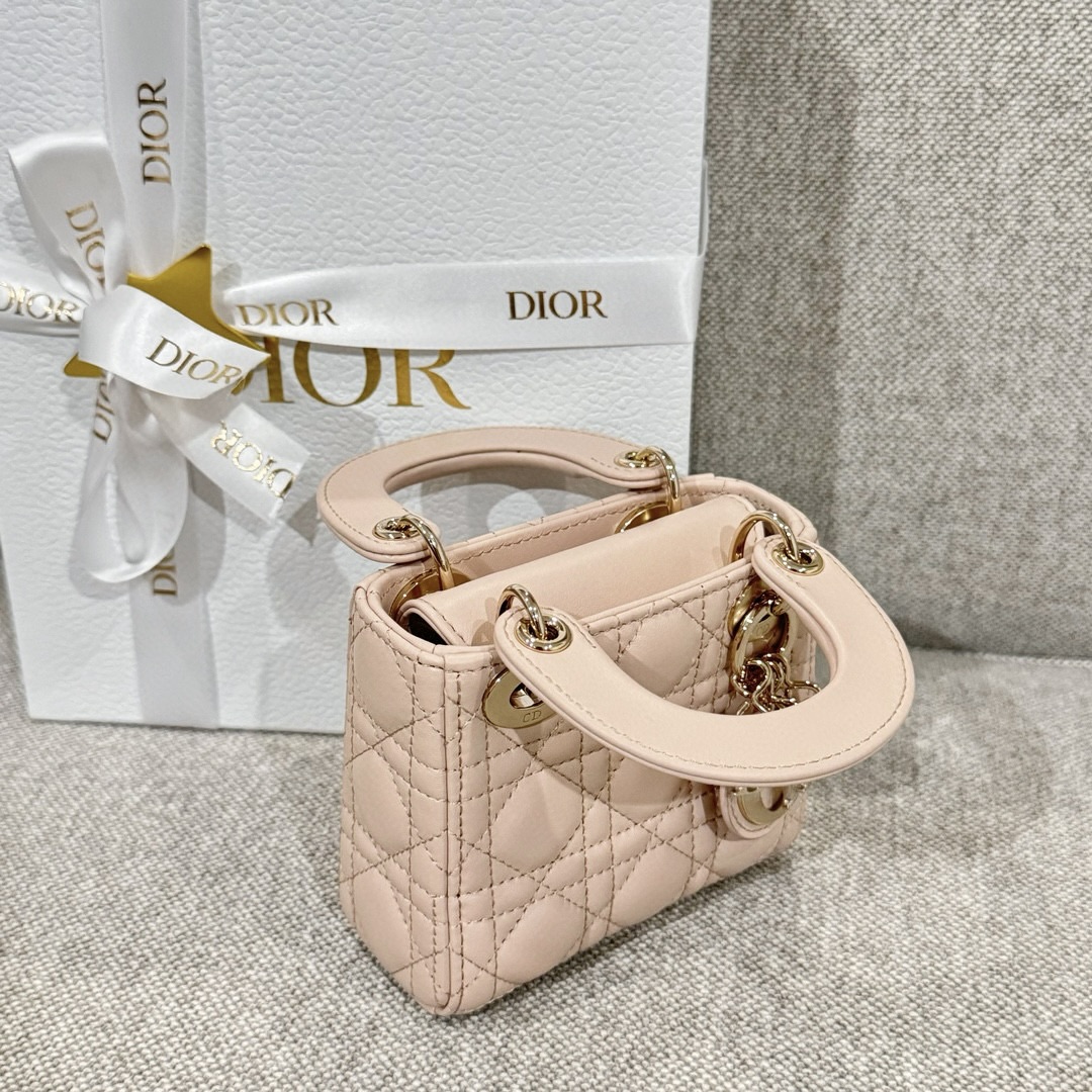 DIOR Lady Dior Micro Bag Powder Pink Cannage Lambskin Gold Hardware