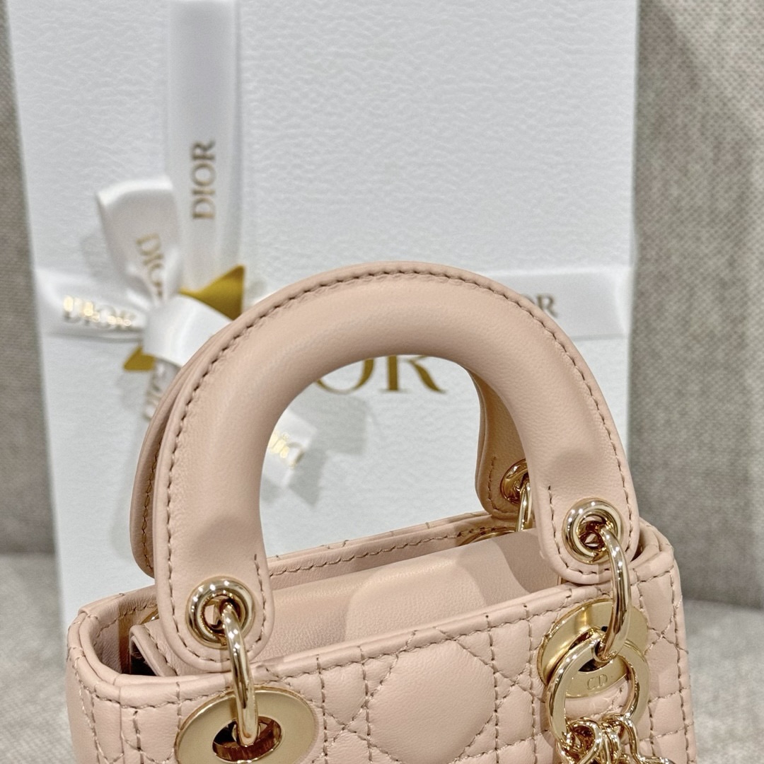 DIOR Lady Dior Micro Bag Powder Pink Cannage Lambskin Gold Hardware