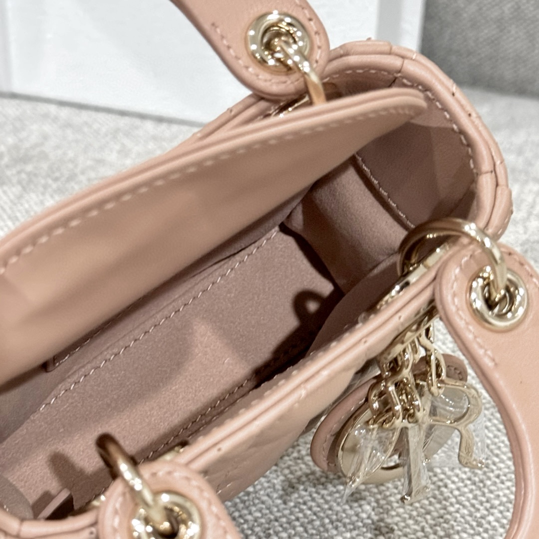 DIOR Lady Dior Micro Bag Rose des Vents Cannage Lambskin Gold Hardware