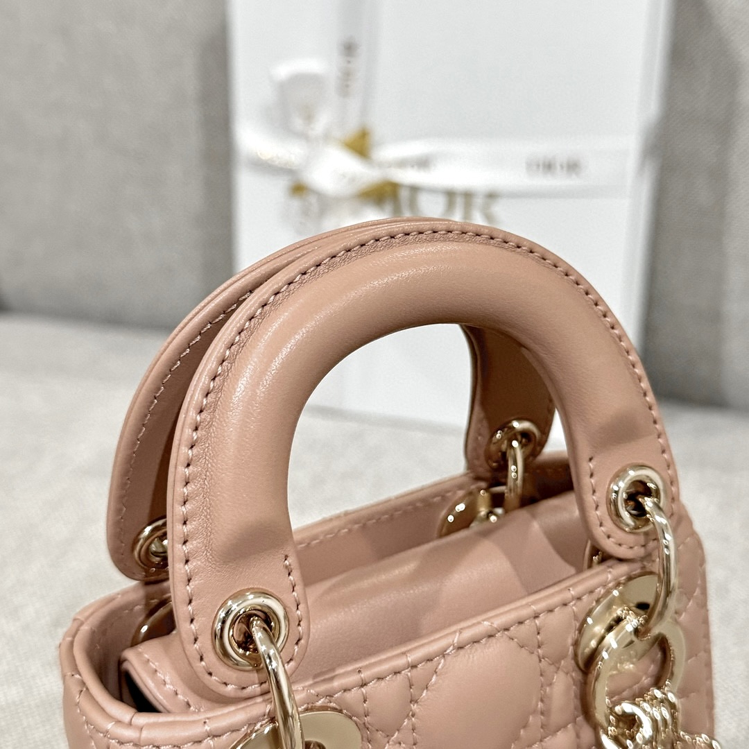 DIOR Lady Dior Micro Bag Rose des Vents Cannage Lambskin Gold Hardware