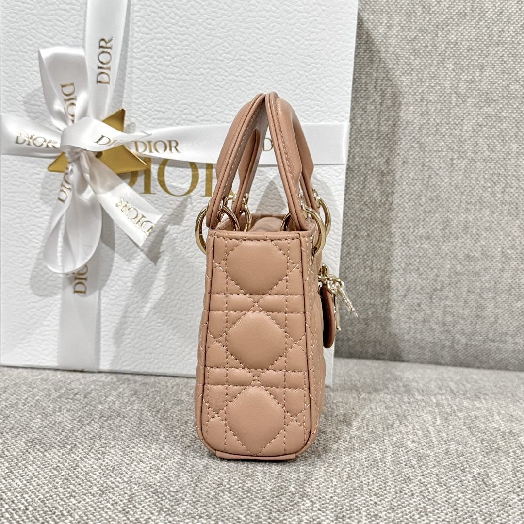 DIOR Lady Dior Micro Bag Rose des Vents Cannage Lambskin Gold Hardware