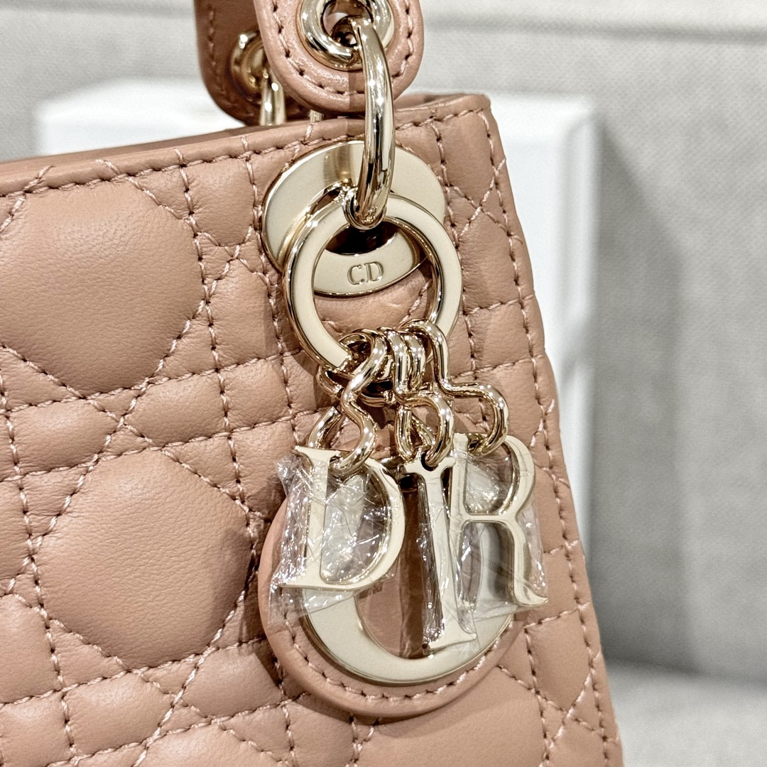 DIOR Lady Dior Micro Bag Rose des Vents Cannage Lambskin Gold Hardware