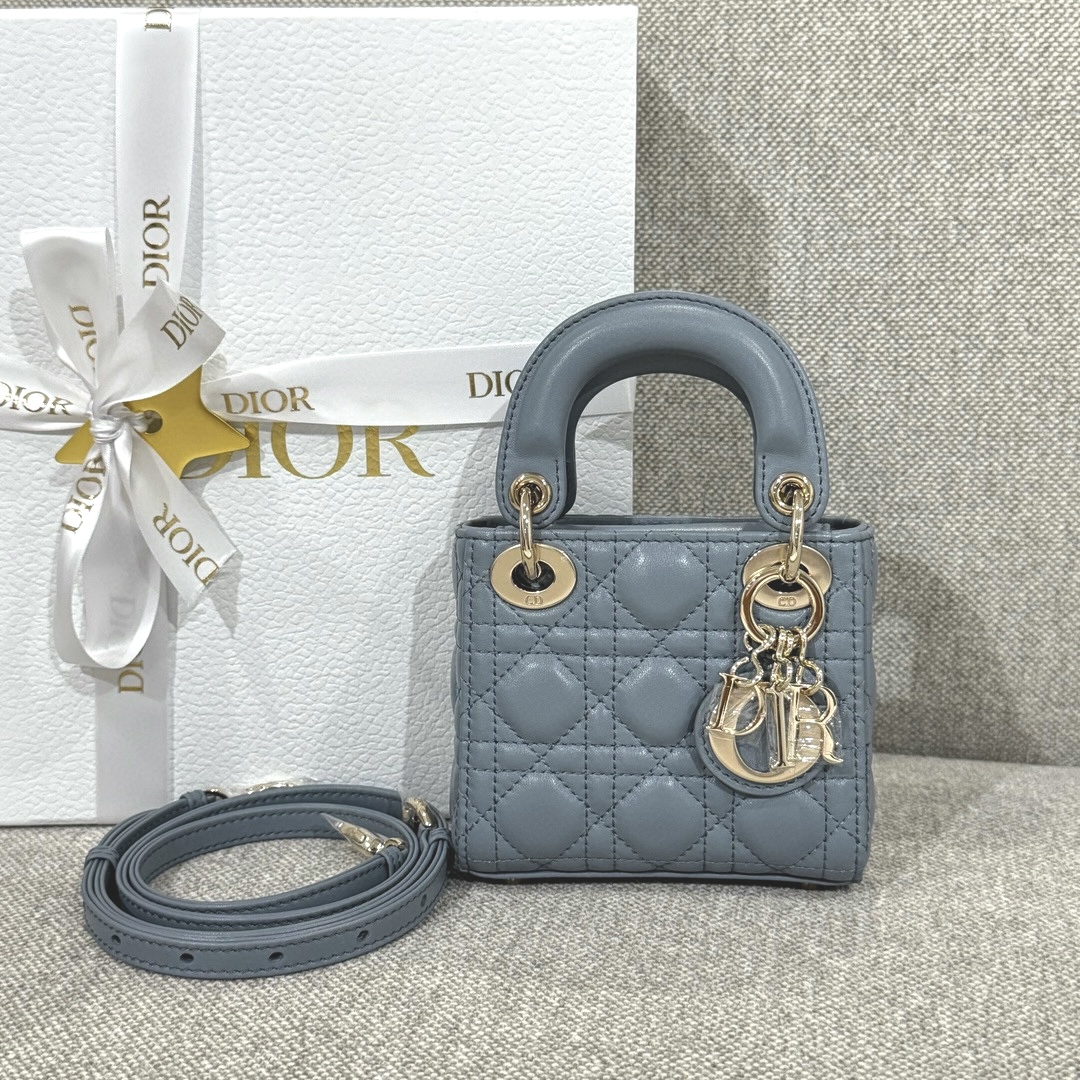 DIOR Lady Dior Micro Bag Cloud Blue Cannage Lambskin Gold Hardware