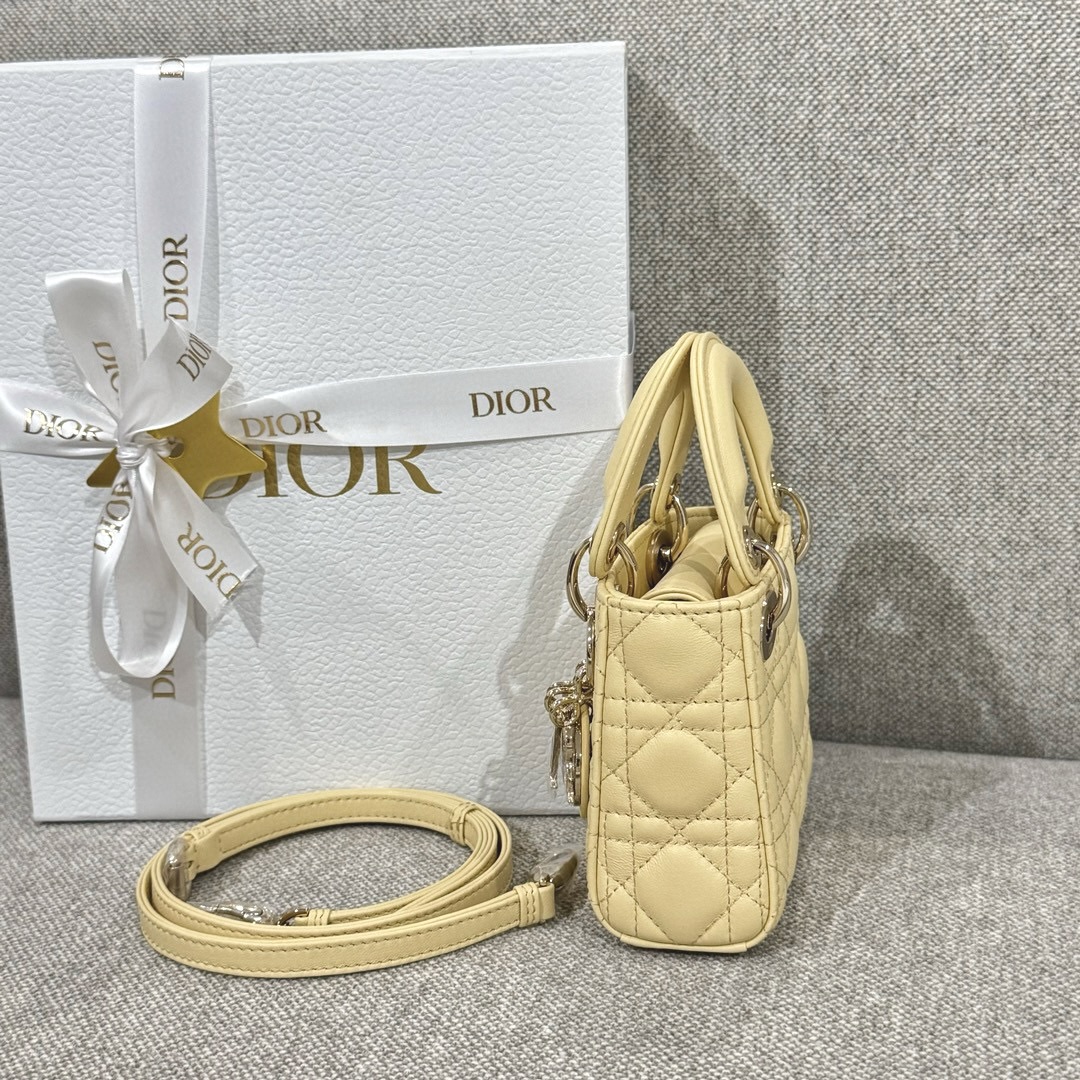 DIOR Lady Dior Micro Bag Pale Yellow Cannage Lambskin Gold Hardware