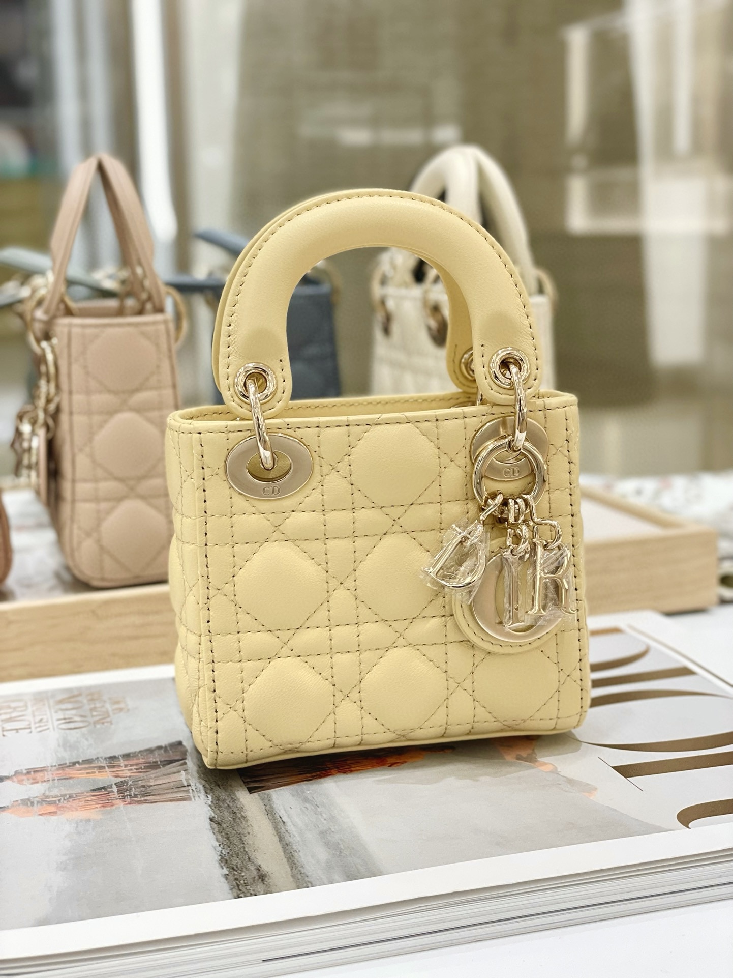 DIOR Lady Dior Micro Bag Pale Yellow Cannage Lambskin Gold Hardware