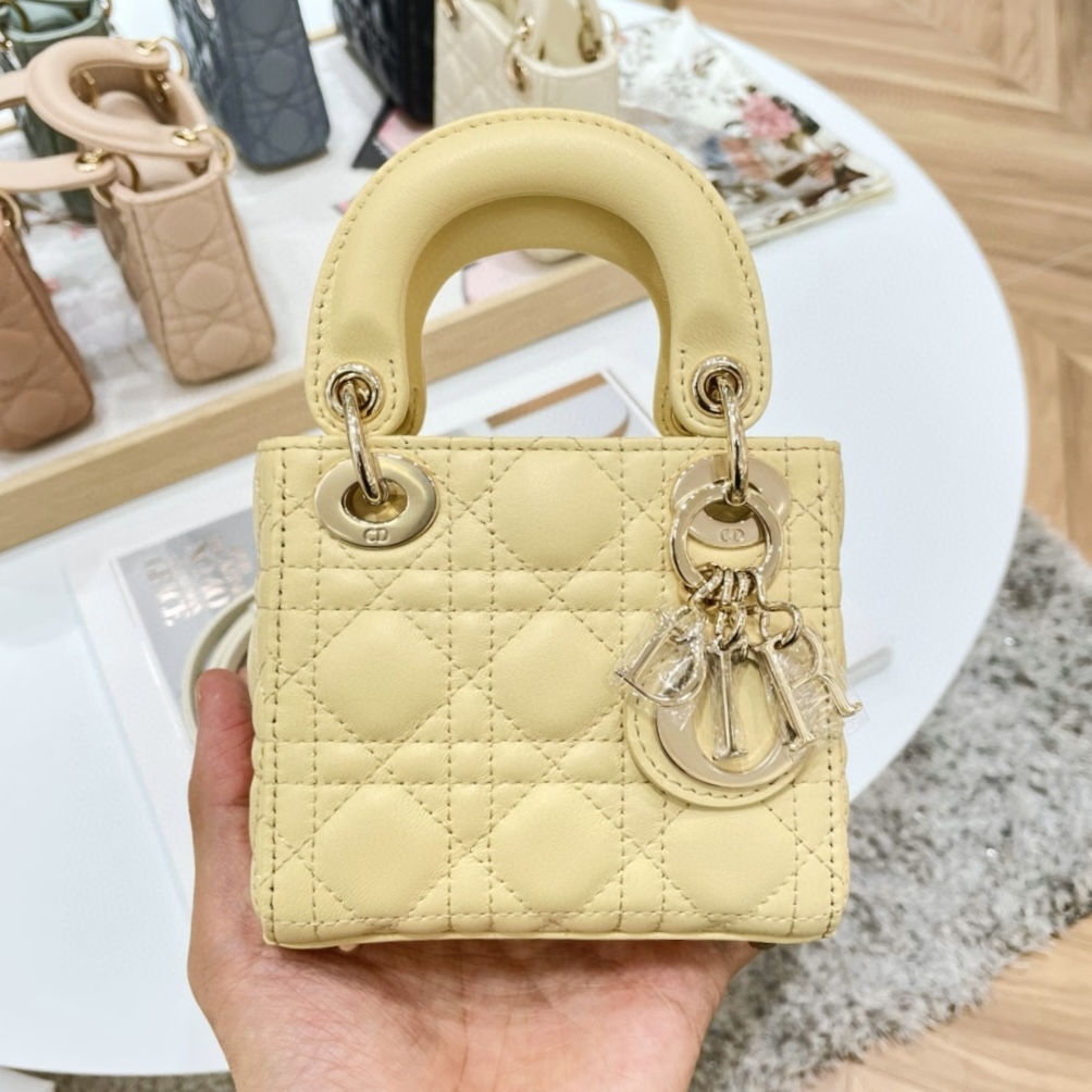 DIOR Lady Dior Micro Bag Pale Yellow Cannage Lambskin Gold Hardware