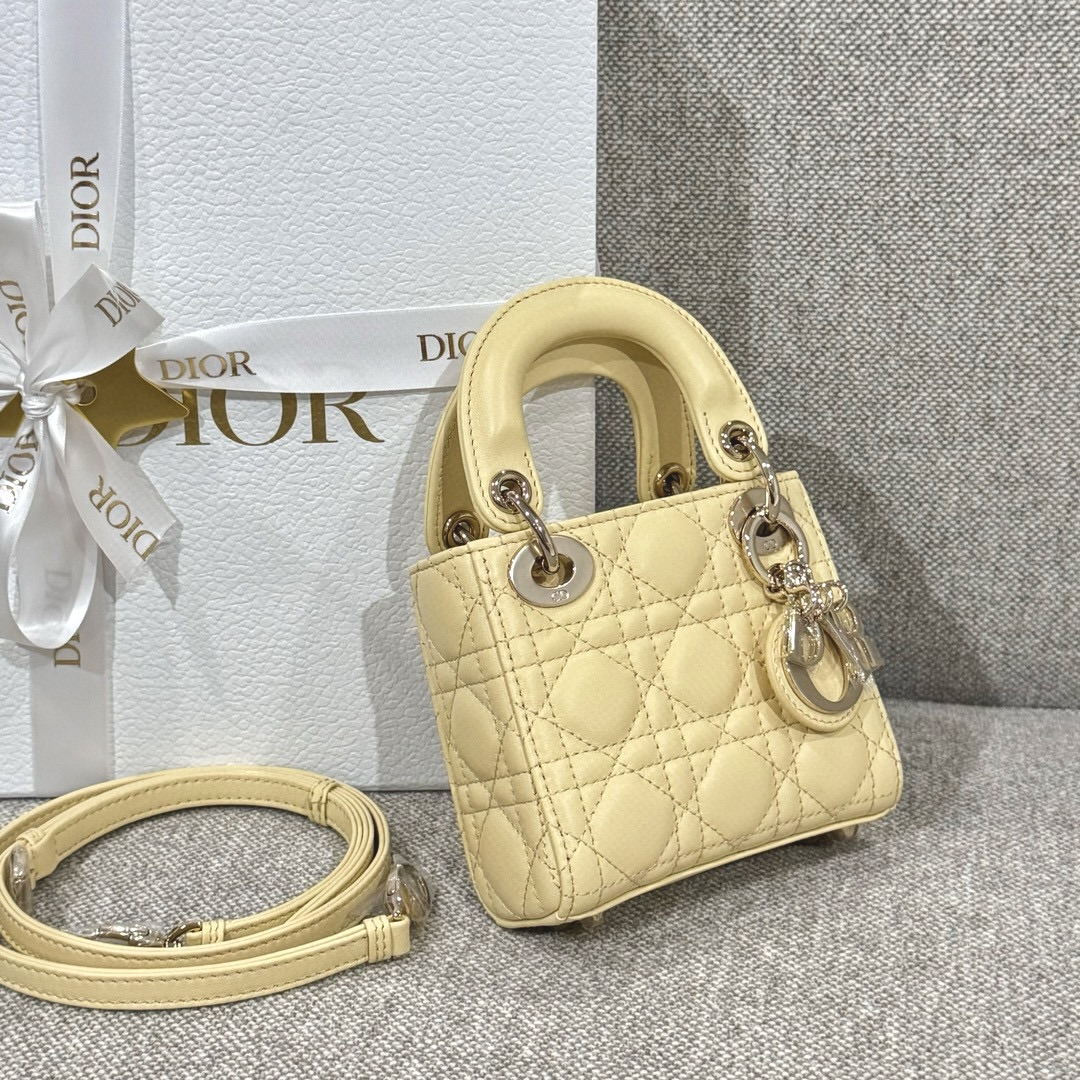 DIOR Lady Dior Micro Bag Pale Yellow Cannage Lambskin Gold Hardware