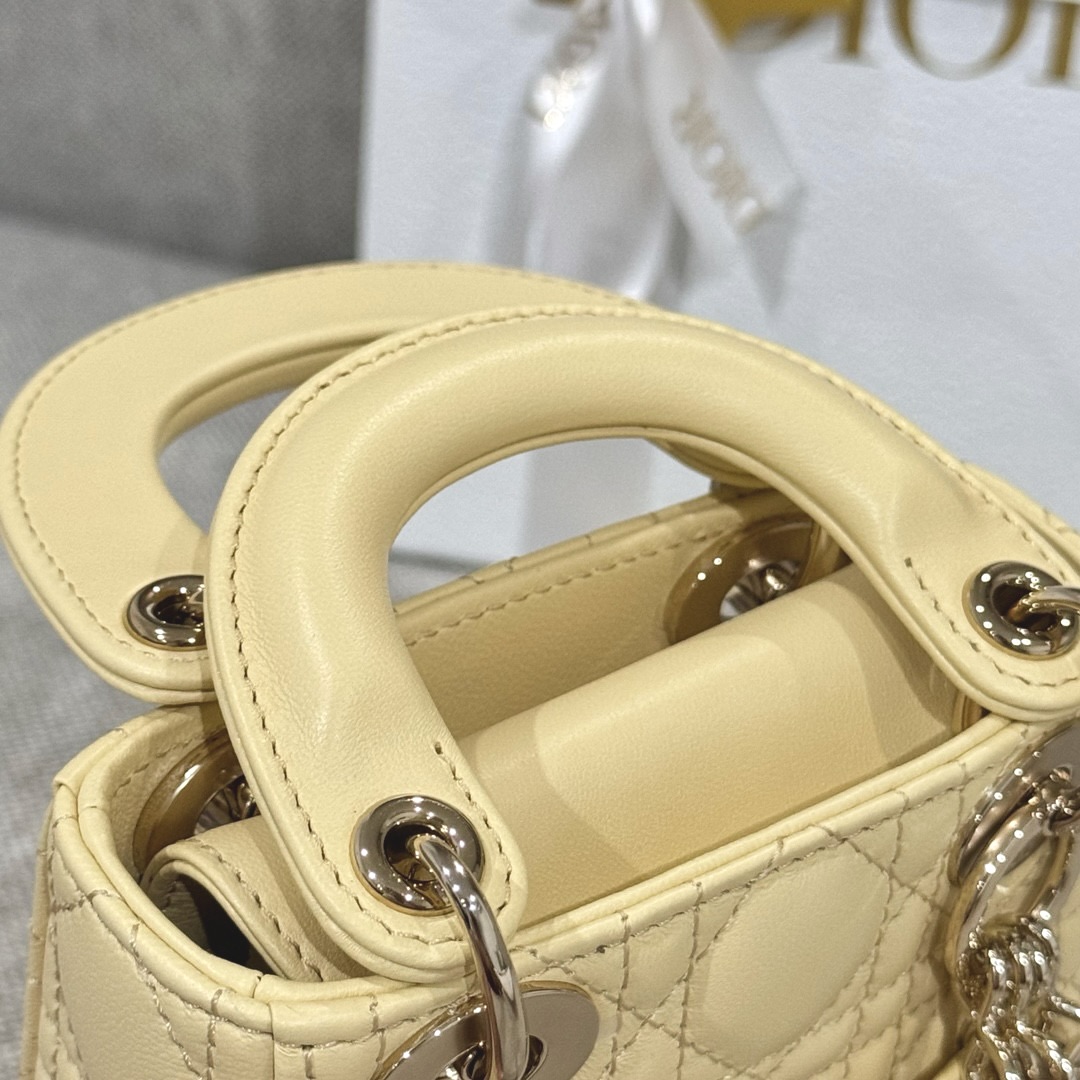 DIOR Lady Dior Micro Bag Pale Yellow Cannage Lambskin Gold Hardware