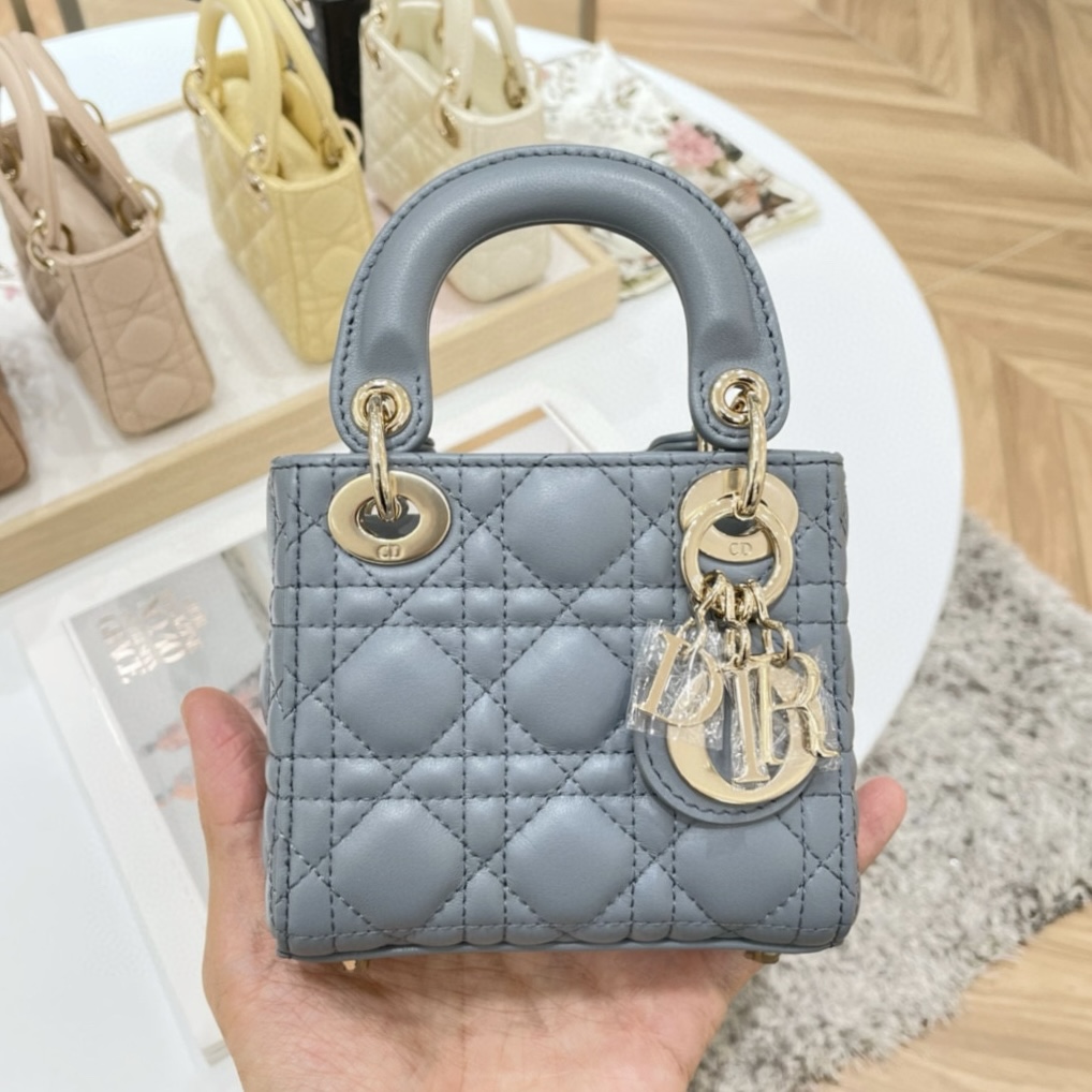 DIOR Lady Dior Micro Bag Cloud Blue Cannage Lambskin Gold Hardware