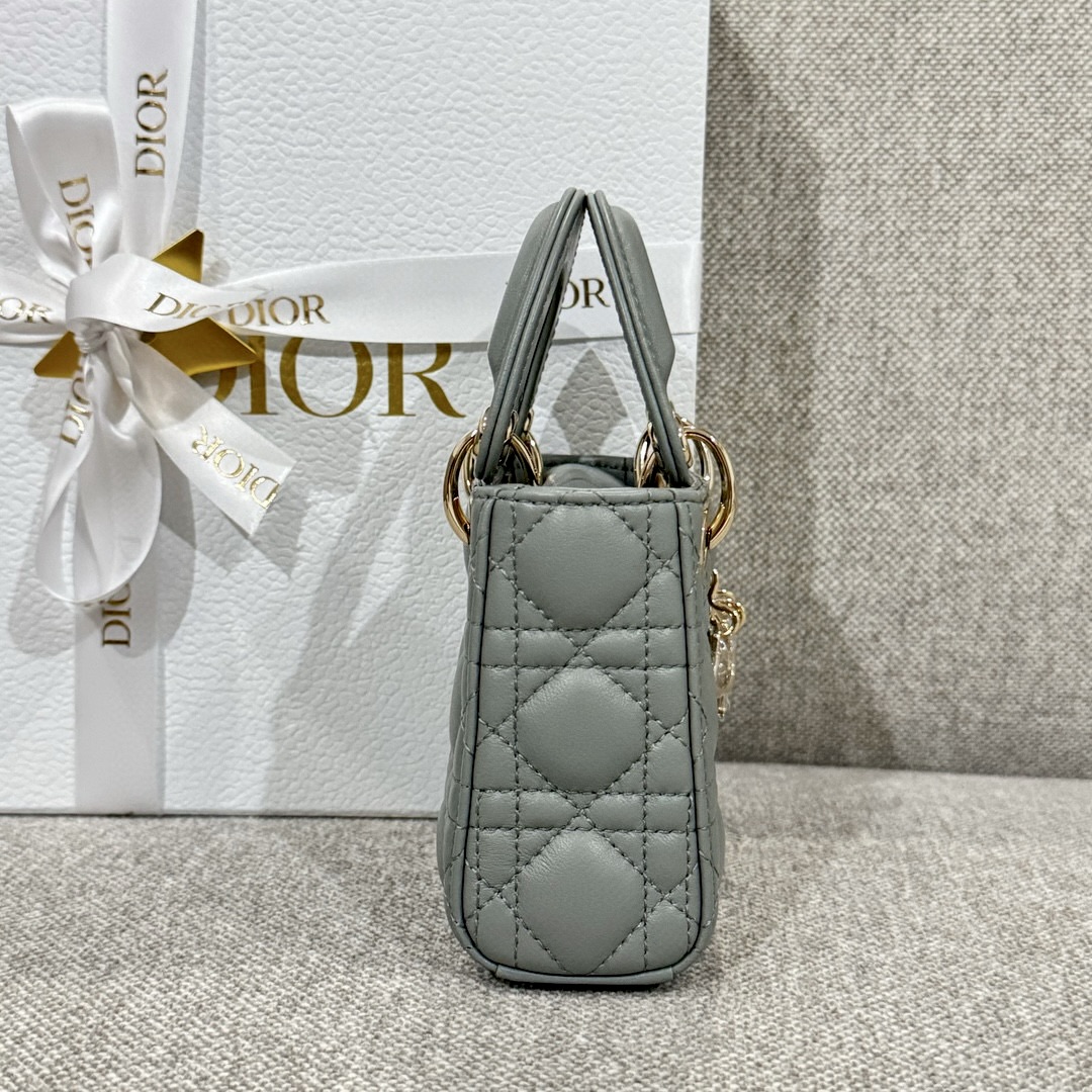 DIOR Lady Dior Micro Bag Stone Gray Cannage Lambskin Gold Hardware