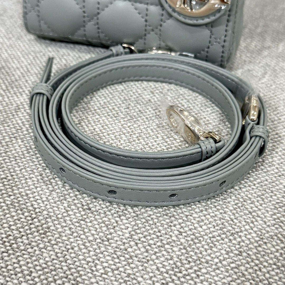 DIOR Lady Dior Micro Bag Stone Gray Cannage Lambskin Gold Hardware