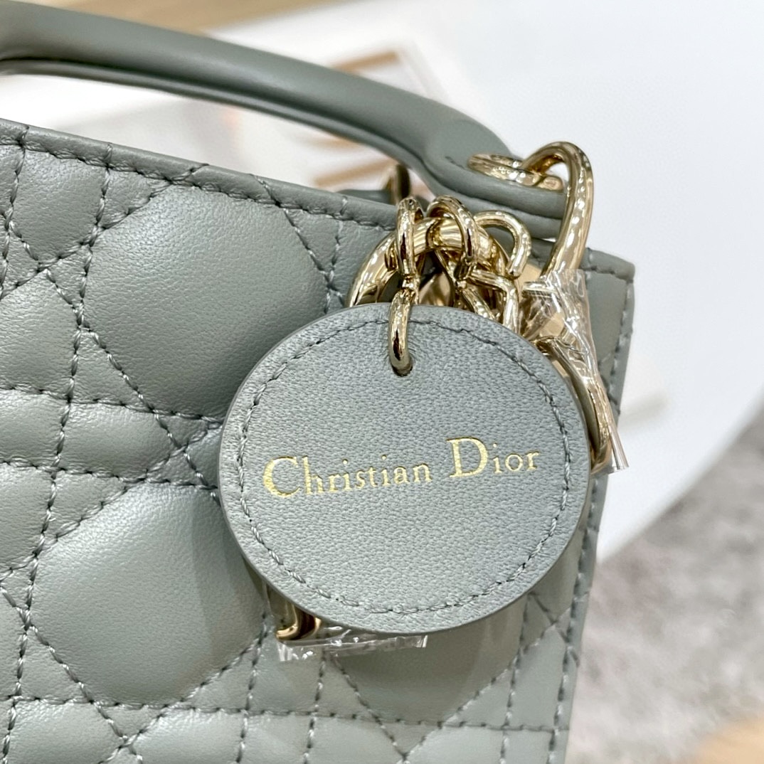 DIOR Lady Dior Micro Bag Stone Gray Cannage Lambskin Gold Hardware