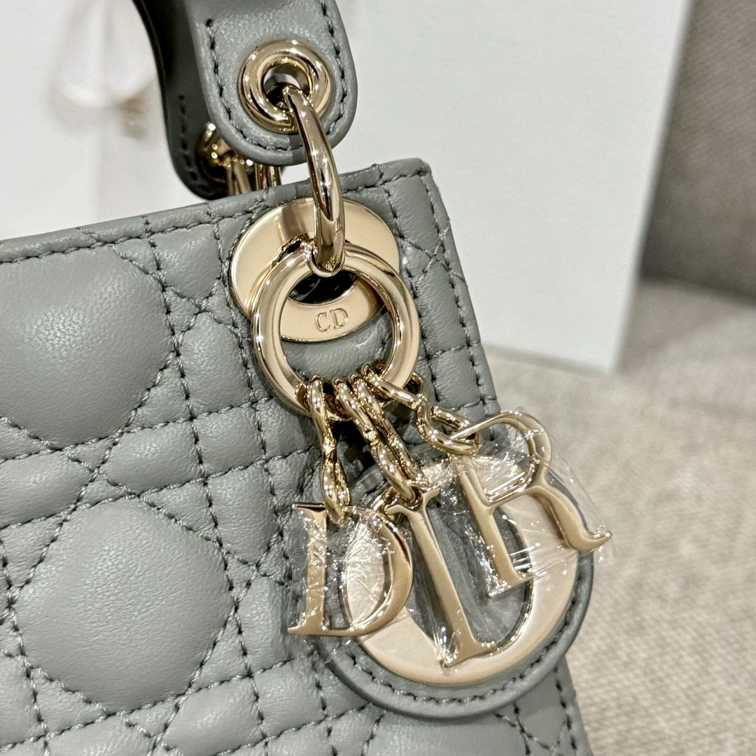 DIOR Lady Dior Micro Bag Stone Gray Cannage Lambskin Gold Hardware