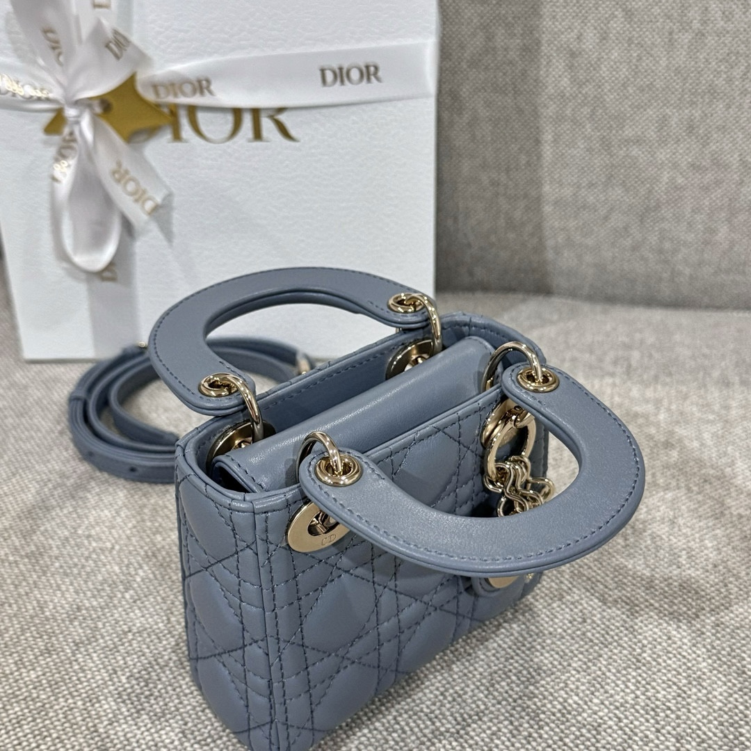 DIOR Lady Dior Micro Bag Cloud Blue Cannage Lambskin Gold Hardware