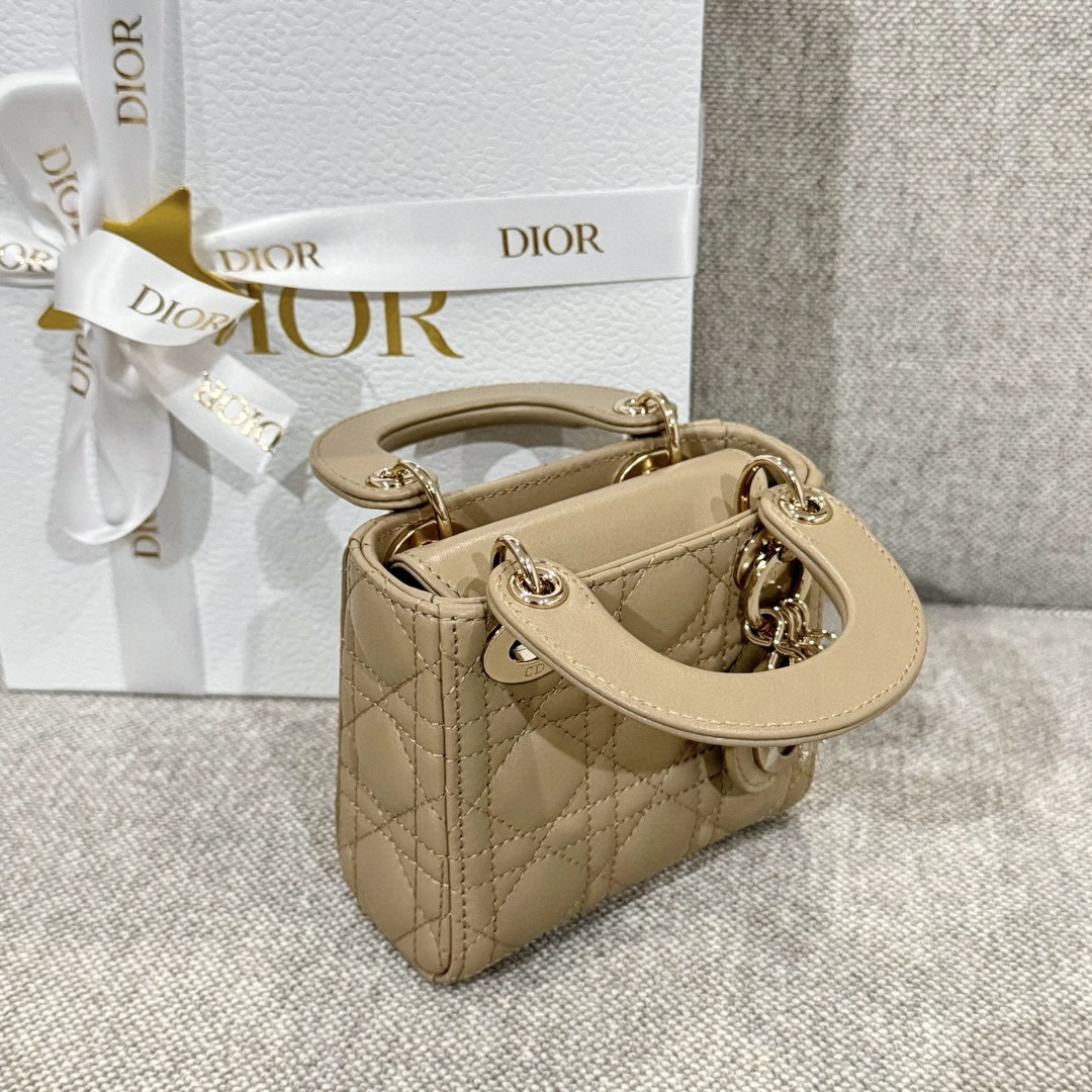 DIOR Lady Dior Micro Bag Sand-Colored Cannage Lambskin Gold Hardware