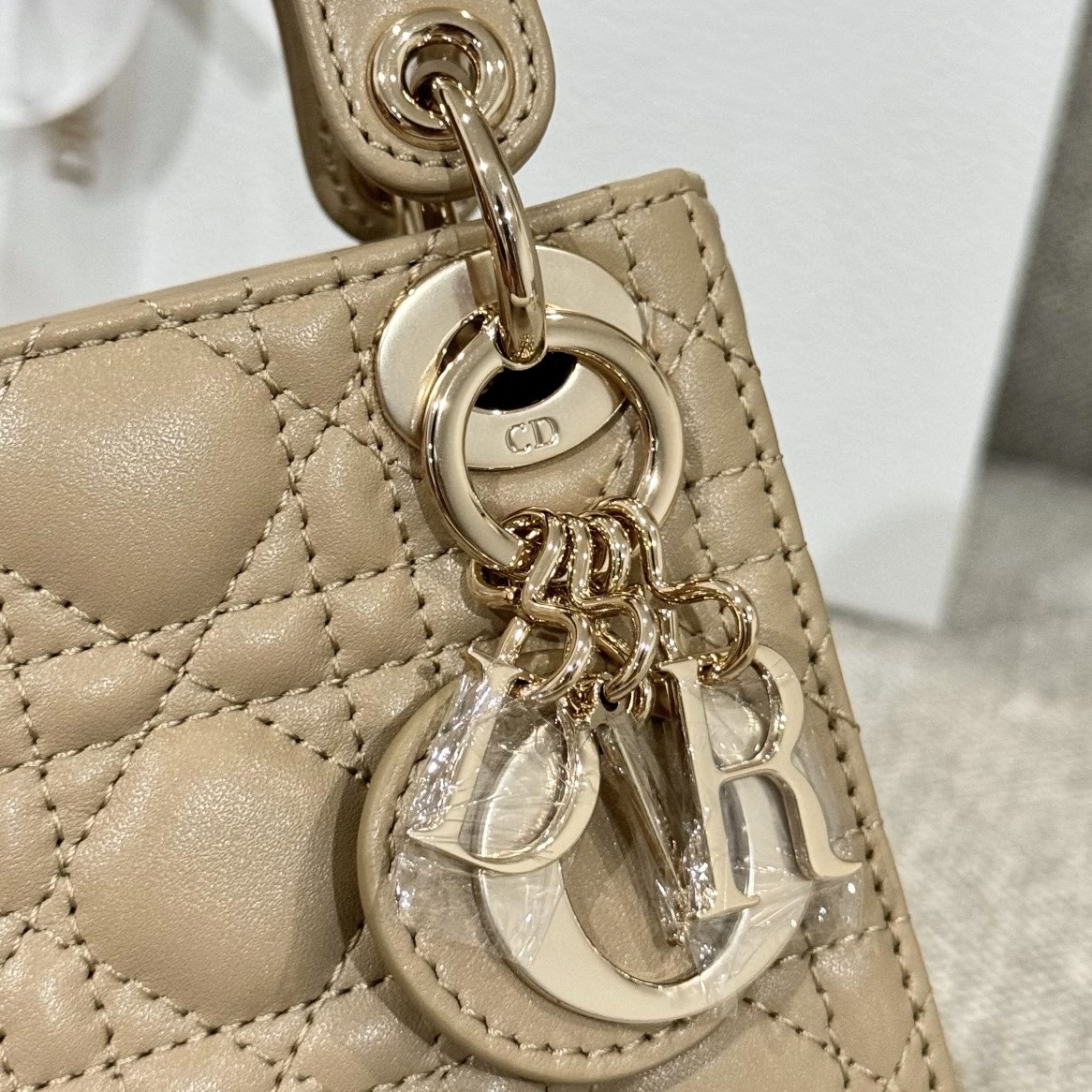 DIOR Lady Dior Micro Bag Sand-Colored Cannage Lambskin Gold Hardware