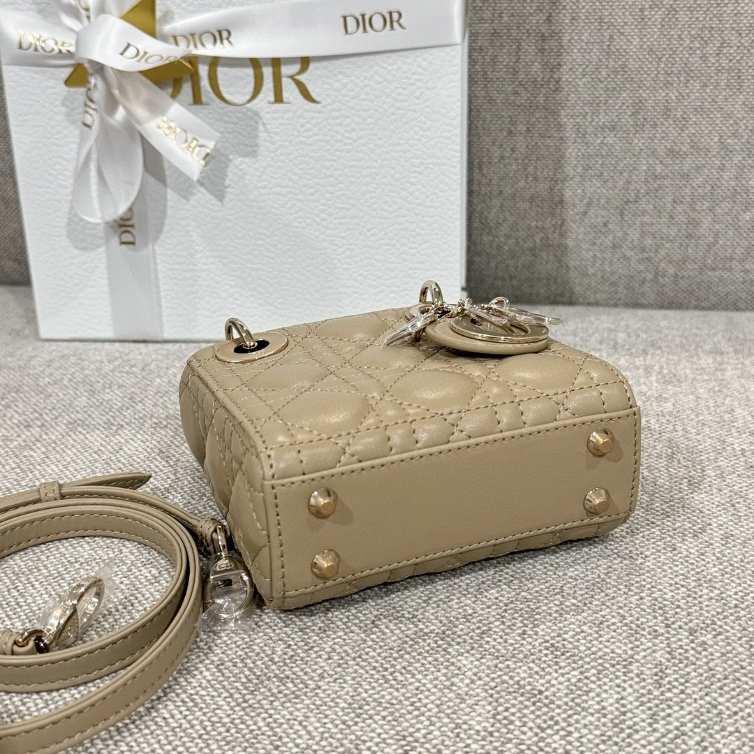 DIOR Lady Dior Micro Bag Sand-Colored Cannage Lambskin Gold Hardware