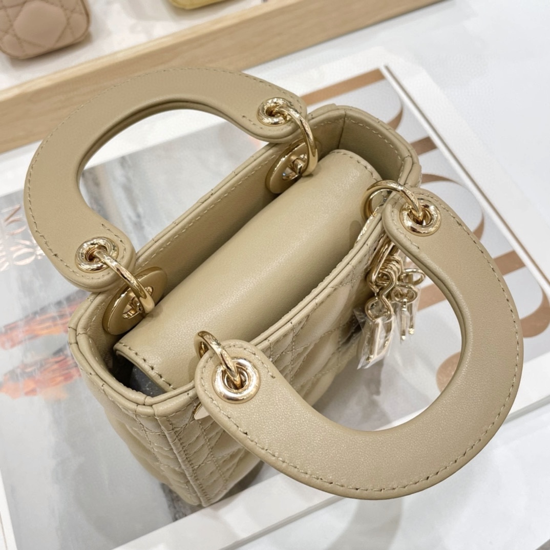 DIOR Lady Dior Micro Bag Sand-Colored Cannage Lambskin Gold Hardware