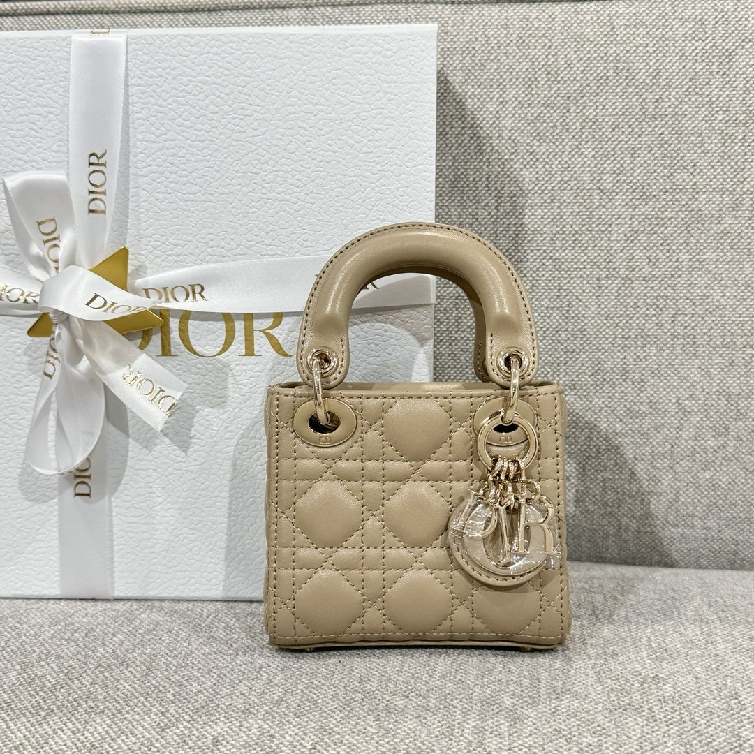 DIOR Lady Dior Micro Bag Sand-Colored Cannage Lambskin Gold Hardware