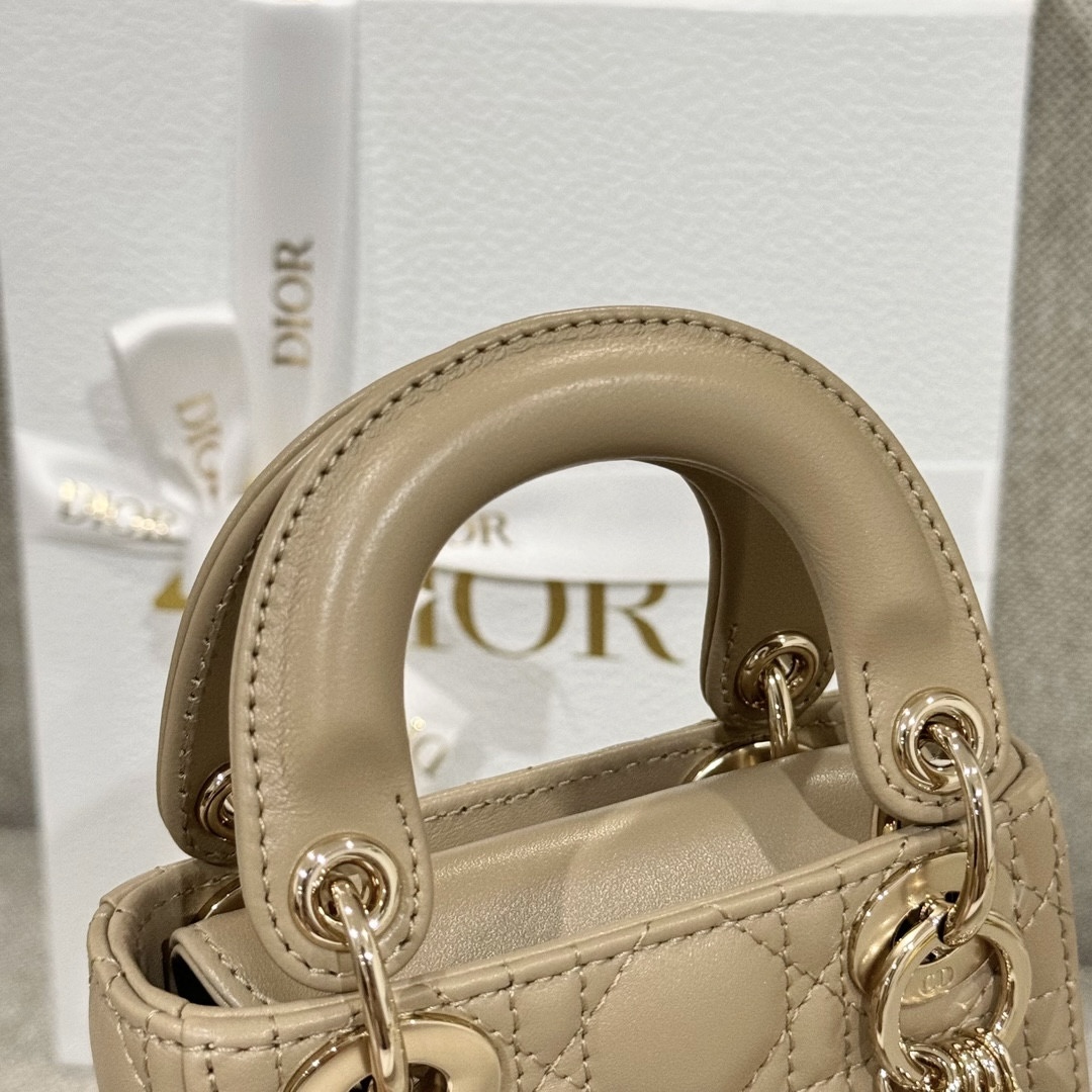 DIOR Lady Dior Micro Bag Sand-Colored Cannage Lambskin Gold Hardware